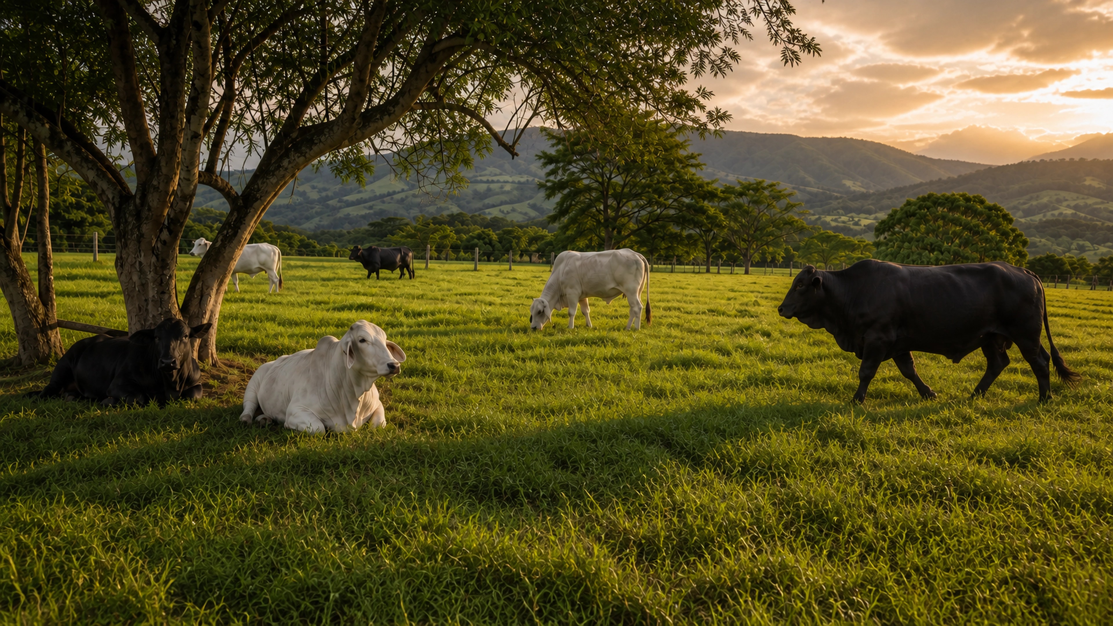 Ganado Brahman y Brangus caminando en el campo